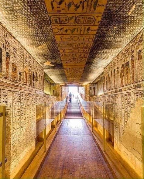 Long painted corridor leading into a royal tomb in the Valley of the Kings